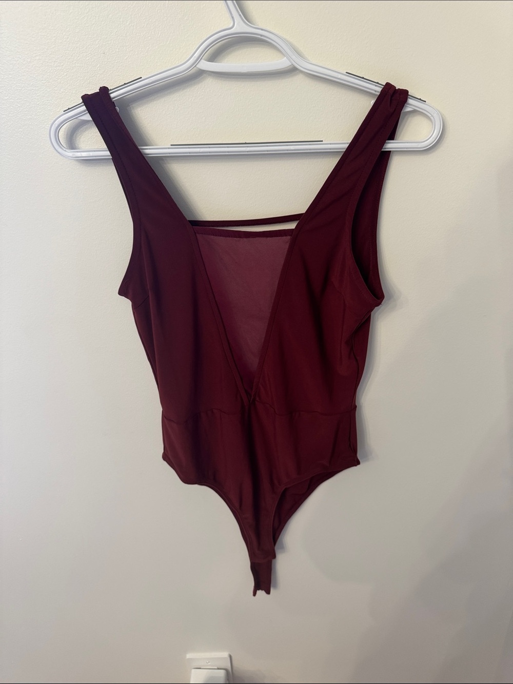 Forever 21 Wine Plunge Mesh Bandeau Bodysuit